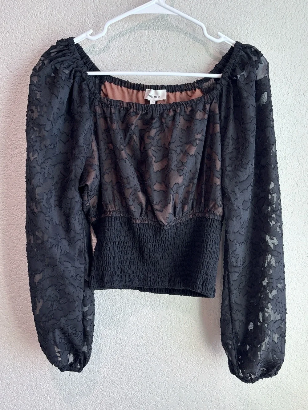 Bohme Smocked Lace Blouse Black Boho Chic Romantic Women’s Size Small